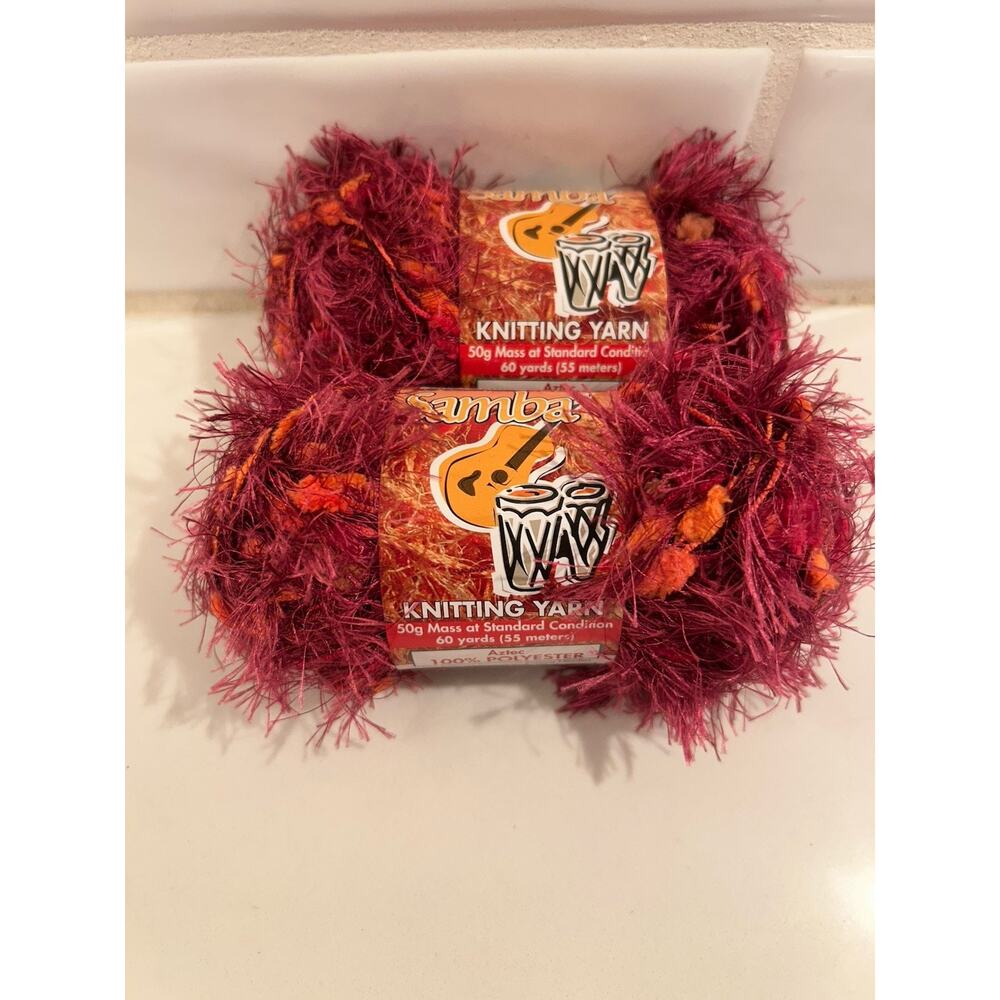 Lot of 2 Samba Sullivans Knitting Eyelash Yarn Fun Fur Pink Aztecโ Yarn #90402